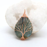 Natural purple Quartz Opal Stone Pendants Handmade Rose Gold Color Tree of Life Wrapped Drop Shaped crystal pendant necklace