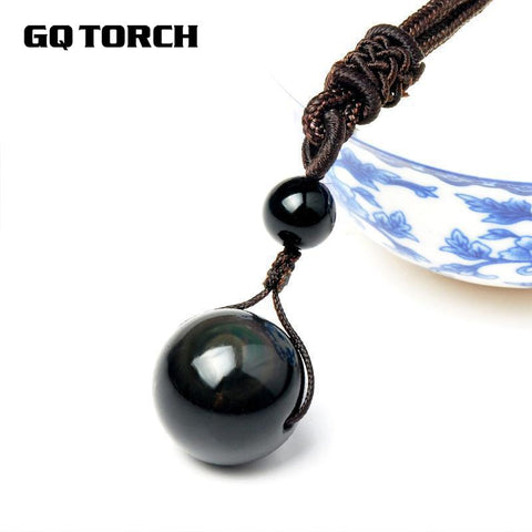 Necklaces & Pendants Natural Stone For Women and Men Black Obsidian Rainbow Eye Beads Ball Transfer Lucky Love