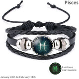 New 12 Constellation Luminous Bracelet Men Leather Bracelet Charm Bracelets for Men Boys Women Girl Jewelry Accessories Gifts