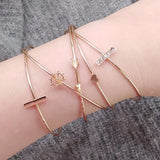 New 4pcs/Set Charm Romantic Pink Crystal Open Cuff Bangles/Bracelet Set For Women Gold Metal Alloy Arrow Link Chain Twist Bangle