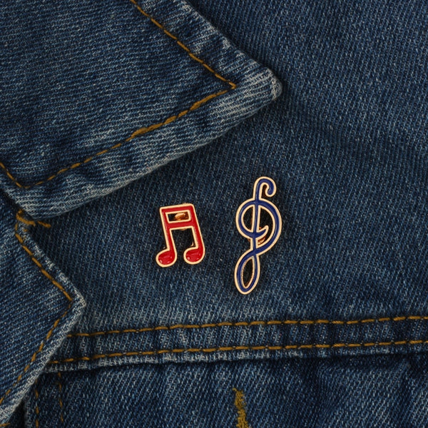 New Creative Design Cartoon Musical Note Brooch Red Blue Enamel Pin Fashion Metal Badge Pins Brooches Clothes Decoration Jewelry