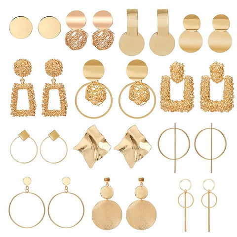 New Gold Metal Earrings For Women Girls Round Geometric Earrings Indian Brincos Accessories Female Vintage Circle Earrings 2019