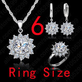 New Hot Fashion SunFlower Women Cubic Zirconia 925 Sterling Silver Pendant Necklaces Earrings Rings Sets For Wedding Jewelry