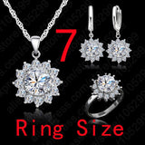 New Hot Fashion SunFlower Women Cubic Zirconia 925 Sterling Silver Pendant Necklaces Earrings Rings Sets For Wedding Jewelry
