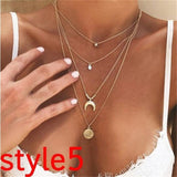 New Multilayer Crystal Moon Necklaces & Pendants For Women Vintage Charm Gold Choker Necklace 2019 Bohemian Jewelry Wholesale