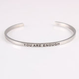 New Silver Stainless Steel Bangle Engraved Positive Inspirational Quote Handmade Cuff Mantra Bracelets For Women Best Gifts