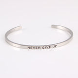 New Silver Stainless Steel Bangle Engraved Positive Inspirational Quote Handmade Cuff Mantra Bracelets For Women Best Gifts