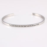 New Silver Stainless Steel Bangle Engraved Positive Inspirational Quote Handmade Cuff Mantra Bracelets For Women Best Gifts