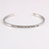 New Silver Stainless Steel Bangle Engraved Positive Inspirational Quote Handmade Cuff Mantra Bracelets For Women Best Gifts