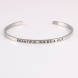 New Silver Stainless Steel Bangle Engraved Positive Inspirational Quote Handmade Cuff Mantra Bracelets For Women Best Gifts