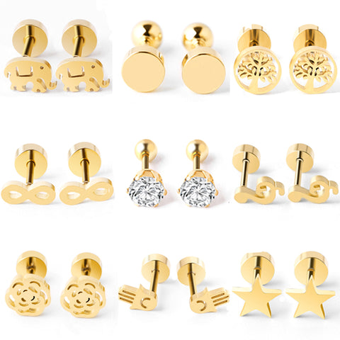 New Tree of Life Stainless Steel Stud Earrings for Men Women Asymmetrical Pierced Earrings Body Jewelry Prevent Allergy Earrings