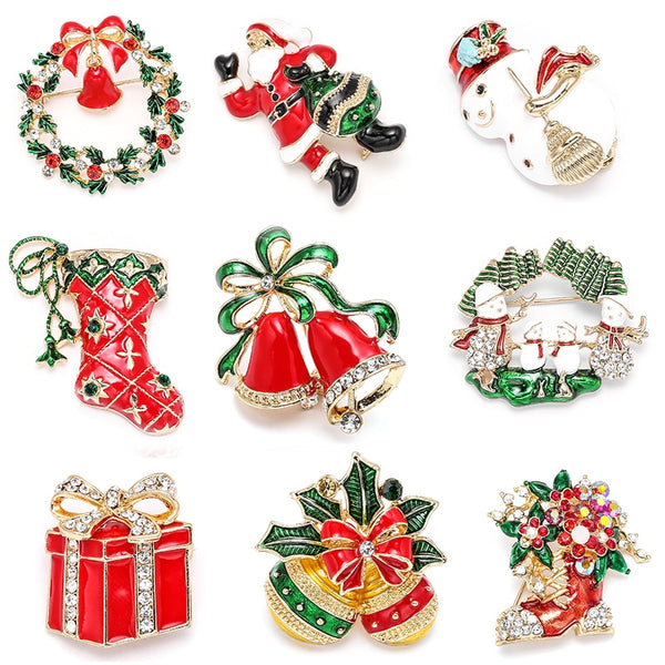 New Year Fashion Christmas Boots Brooch Santa Claus Shoes Carriage Rhinestone Brooch Jewelry for Christmas Color Stone Brooch