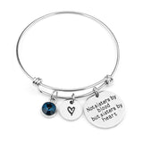 "Not sisters by blood but sisters by heart"Birthstone Bangle Bracelets Stainless Steel Charm Bracelet For Women Friendship Gift