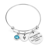 "Not sisters by blood but sisters by heart"Birthstone Bangle Bracelets Stainless Steel Charm Bracelet For Women Friendship Gift