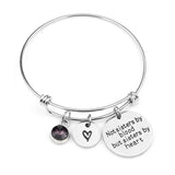 "Not sisters by blood but sisters by heart"Birthstone Bangle Bracelets Stainless Steel Charm Bracelet For Women Friendship Gift