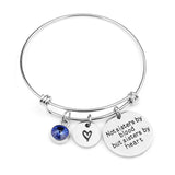 "Not sisters by blood but sisters by heart"Birthstone Bangle Bracelets Stainless Steel Charm Bracelet For Women Friendship Gift