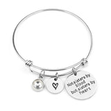 "Not sisters by blood but sisters by heart"Birthstone Bangle Bracelets Stainless Steel Charm Bracelet For Women Friendship Gift