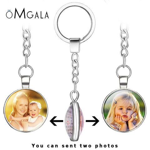 OMGALA DIY Double Side Personalized Custom Keychains Baby Family Lovers Photo Calendar Keyrings Key Chain Rings Holder for Gifts