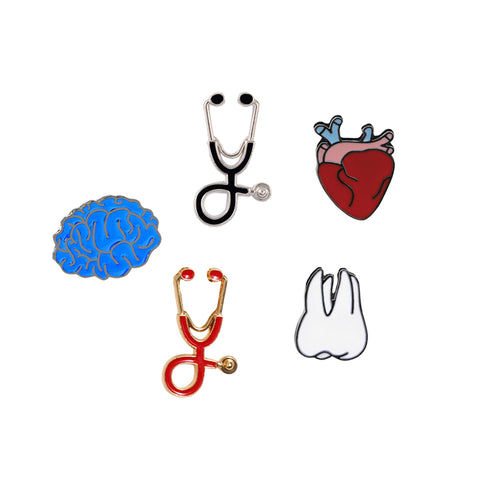 Organ Teeth Eye Brain Pin Badge Colorful Stethoscope Lapel Enamel Pins Doctor Nurse Metal Denim Jackets Brooch Medical Jewelry