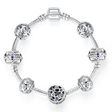 Original Tibet Silver Crystal Four Leaf Clover Bracelet with Murano Glass Beads Charm Bracelet Bangle for Women DIY 925 Jewelry