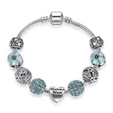 Original Tibet Silver Crystal Four Leaf Clover Bracelet with Murano Glass Beads Charm Bracelet Bangle for Women DIY 925 Jewelry