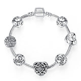 Original Tibet Silver Crystal Four Leaf Clover Bracelet with Murano Glass Beads Charm Bracelet Bangle for Women DIY 925 Jewelry