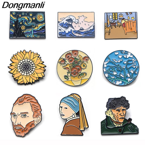 P3797 Dongmanli Fashion Van Gogh Enamel Pin Collection Art Oil Painting Brooches for Women Lapel Pins Badge Collar Jewelry