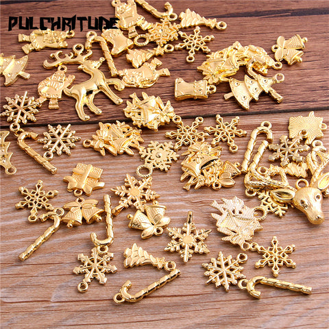 PULCHRITUDE 20Pcs Mixed Two Color Christmas Boot Snowman Boot Snowflake Charms Pendants Jewelry Making Accessor T0977