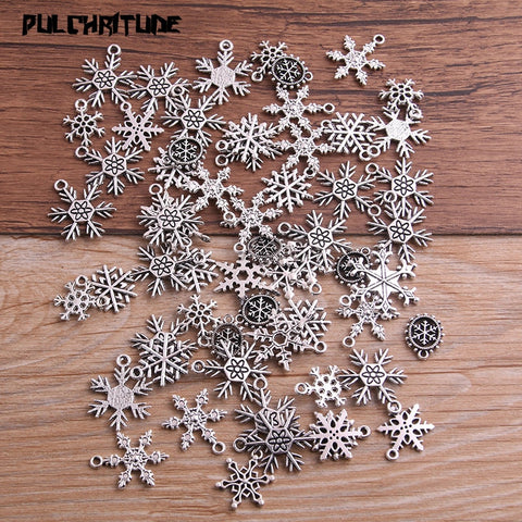 PULCHRITUDE 20pcs Mixed Antique Silver Christmas Snowflake Charms Pendants For Jewelry Making Diy Handmade Jewelry P6665