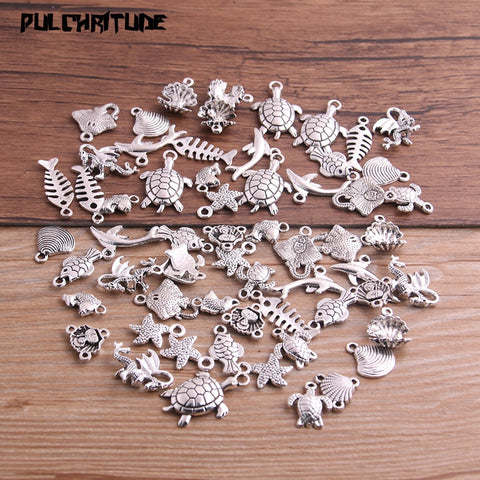 PULCHRITUDE 20pcs Vintage Metal Mix Size/Style Random Marine Organism Fish Charms for Jewelry Making Diy Handmade Jewelry P6662