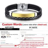 Personalized Genuine Leather Bracelets for Men Women Stainless Steel ID Bar Custom Name Date Adjustable Length Male Pulseira