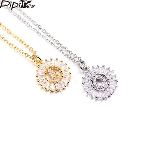 Pipitree Copper White Cubic Zirconia 26 Alphabet Letter Pendant Necklaces A-Z Initial Charm Chain Necklace Women Jewelry Collar