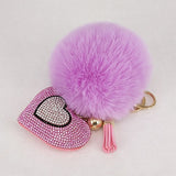 Pompom Keychain Rhinestone Heart