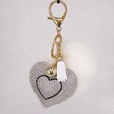 Pompom Keychain Rhinestone Heart