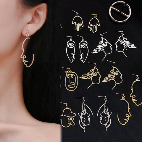 Punk Human Face Drop Earrings For Women Retro Abstract Hollow out Statement Hand Metal Fashion Dangle Earring Jewelry