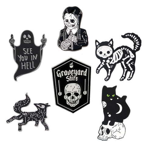 Punk style Dark series skeleton Denim Enamel pins SEE YOU IN HELL Cool Rock Badges Brooches Gifts for Friends Jewelry wholesale