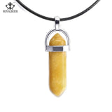 ROYALBEIER Natural Quartz Pendant Stone Hexagonal Pillar Pendants Necklace Tiger Eye Pendant Leather Chains Necklace Wholesale