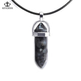 ROYALBEIER Natural Quartz Pendant Stone Hexagonal Pillar Pendants Necklace Tiger Eye Pendant Leather Chains Necklace Wholesale