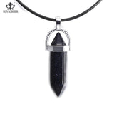 ROYALBEIER Natural Quartz Pendant Stone Hexagonal Pillar Pendants Necklace Tiger Eye Pendant Leather Chains Necklace Wholesale