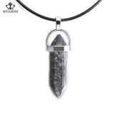 ROYALBEIER Natural Quartz Pendant Stone Hexagonal Pillar Pendants Necklace Tiger Eye Pendant Leather Chains Necklace Wholesale