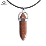 ROYALBEIER Natural Quartz Pendant Stone Hexagonal Pillar Pendants Necklace Tiger Eye Pendant Leather Chains Necklace Wholesale