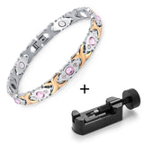 RainSo Female Bracelet Shiny crystal Stainless Steel Fashion Health Jewelry Magnetic Hologram Bracelet Charm Chain & Link Bangle