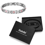 RainSo Female Bracelet Shiny crystal Stainless Steel Fashion Health Jewelry Magnetic Hologram Bracelet Charm Chain & Link Bangle