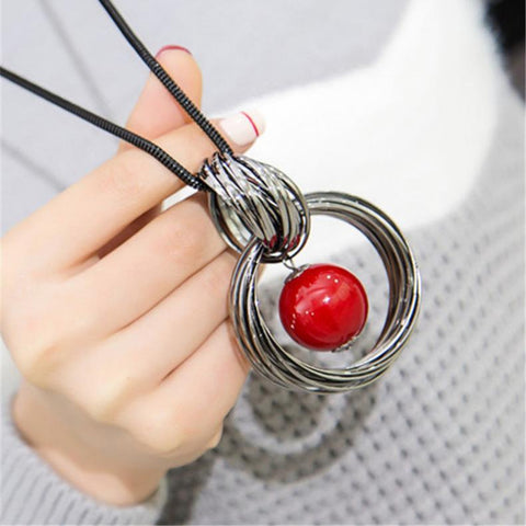 Red White Pearl Ball Pendant Long Necklaces New Circles Simulated Women Black Chain Maxi Necklace Fashion Jewelry Wholesale Gift