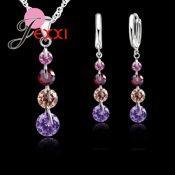 Romantic 925 Sterling Silver Link Chain Crystal  Pendant Jewelry Set  For Women Choker Wedding  Jewelry Set