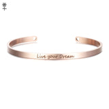 Rose Gold Custom Laser Engraved Positive Inspirational Quote Bangles Cuff Mantra Bracelets Anniversary Gifts for women SL-009