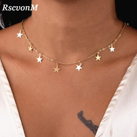 RscvonM Fashion Women Jewelry Natural Alloy Gold Color Star Pendant Necklace And Heart Pendant Necklace Woman Choker Necklace