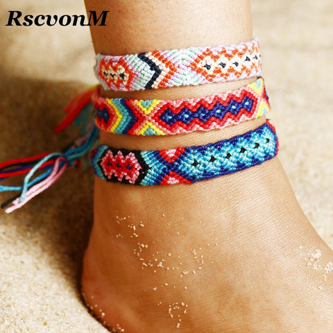 RscvonM Summer Bohemia Anklets Colorful Beach Charm Rope String Anklets For Women Ankle Bracelet Woman Sandals On the Leg Chain