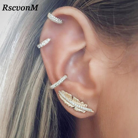 RscvonM Vintage Leaf Clip On Earrings Gold Colour Crystal Ear Cuff Pendientes De Clip Women Earrings Ear Wrap Earcuff Brincos