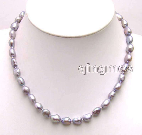 SALE ! Big 7-9mm Dark Gray BAROQUE natural Freshwater PEARL 17" Necklace -5851 Wholesale/retail Free shipping